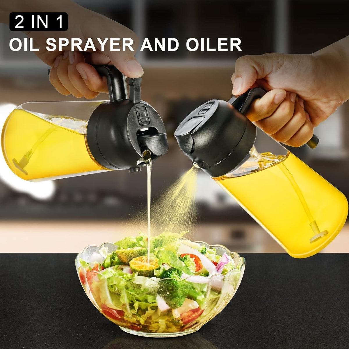 Neatora™ 2-in-1 Glass Oil Dispenser & Sprayer Bottle for Kitchen | Spray & Pour Leakproof Oil Container (500ml)