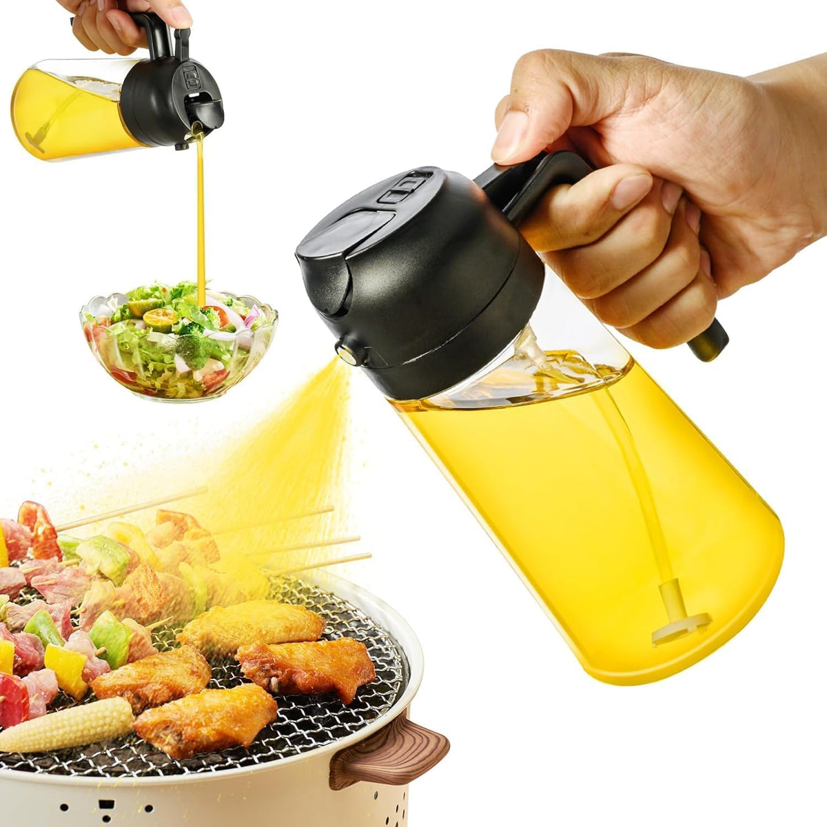 Neatora™ 2-in-1 Glass Oil Dispenser & Sprayer Bottle for Kitchen | Spray & Pour Leakproof Oil Container (500ml)
