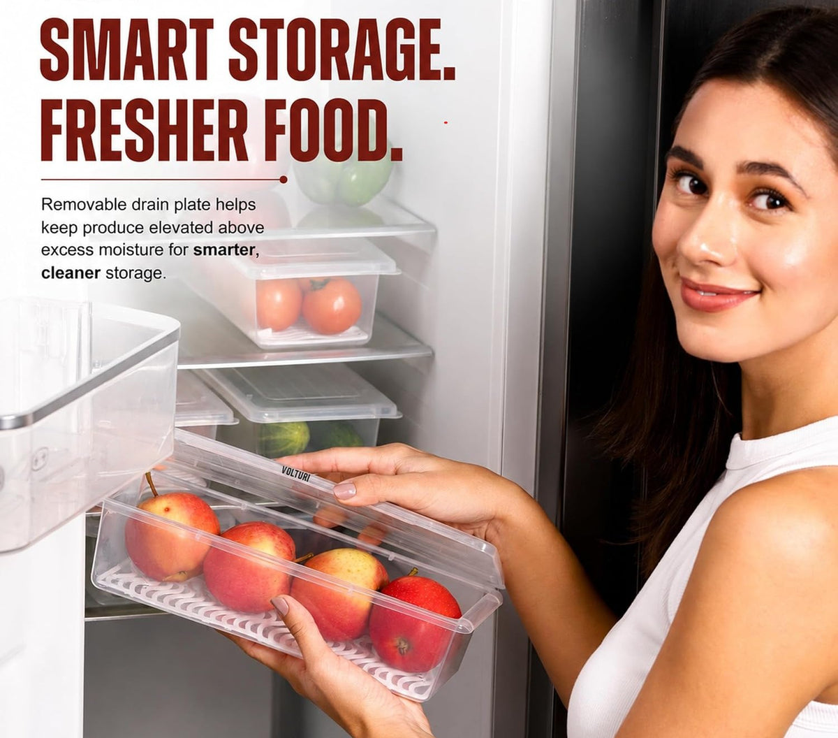 Neatora™ Clear Refrigerator Storage Bins with Drain Plate | Airtight Food-Grade Fridge Organizers for Vegetables & Fruits