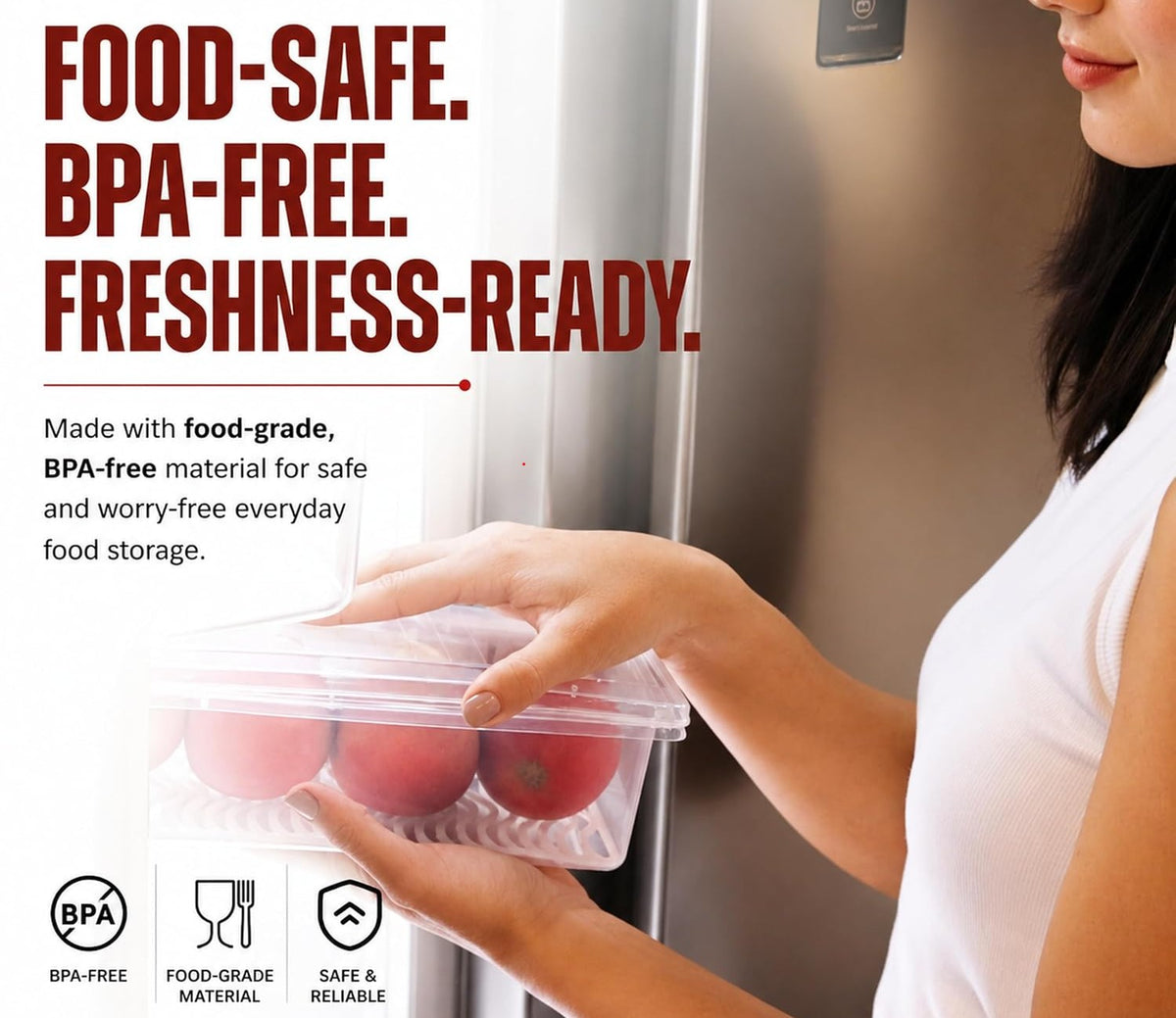 Neatora™ Clear Refrigerator Storage Bins with Drain Plate | Airtight Food-Grade Fridge Organizers for Vegetables & Fruits
