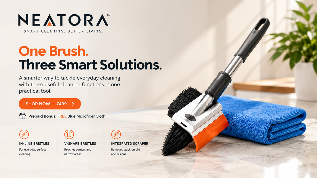 Multi-Function V-Shaped Tile Cleaning Brush with Rubber Scraper