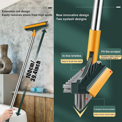 Multi-Function V-Shaped Tile Cleaning Brush with Rubber Scraper