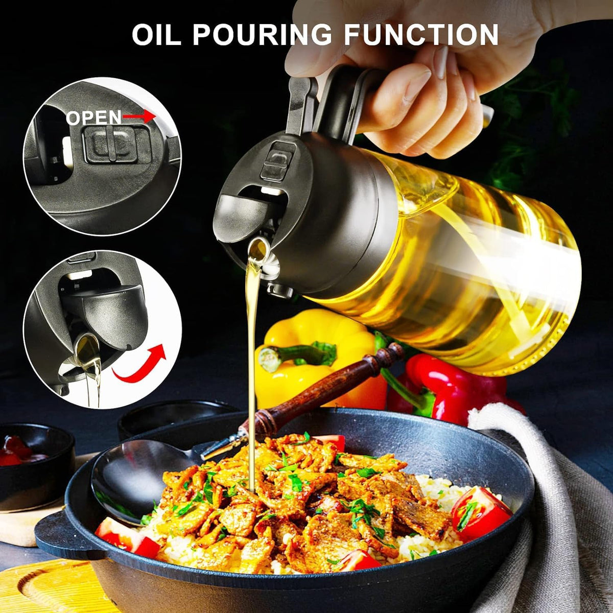 Neatora™ 2-in-1 Glass Oil Dispenser & Sprayer Bottle for Kitchen | Spray & Pour Leakproof Oil Container (500ml)