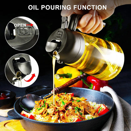 Neatora™ 2-in-1 Glass Oil Dispenser & Sprayer Bottle for Kitchen | Spray & Pour Leakproof Oil Container (500ml)