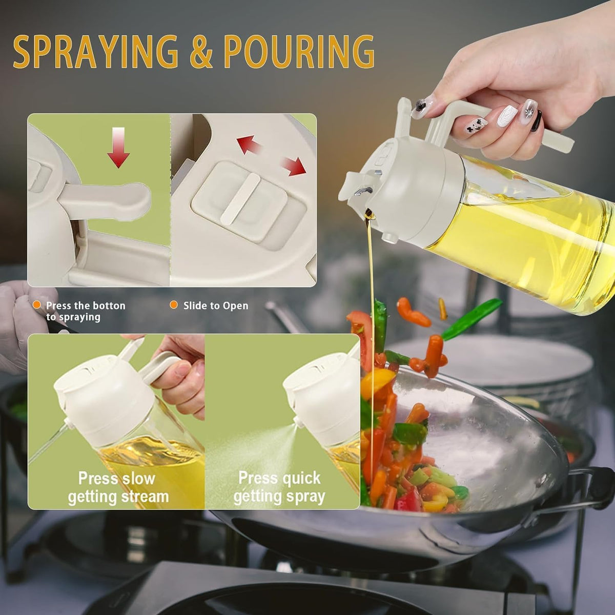 Neatora™ 2-in-1 Glass Oil Dispenser & Sprayer Bottle for Kitchen | Spray & Pour Leakproof Oil Container (500ml)