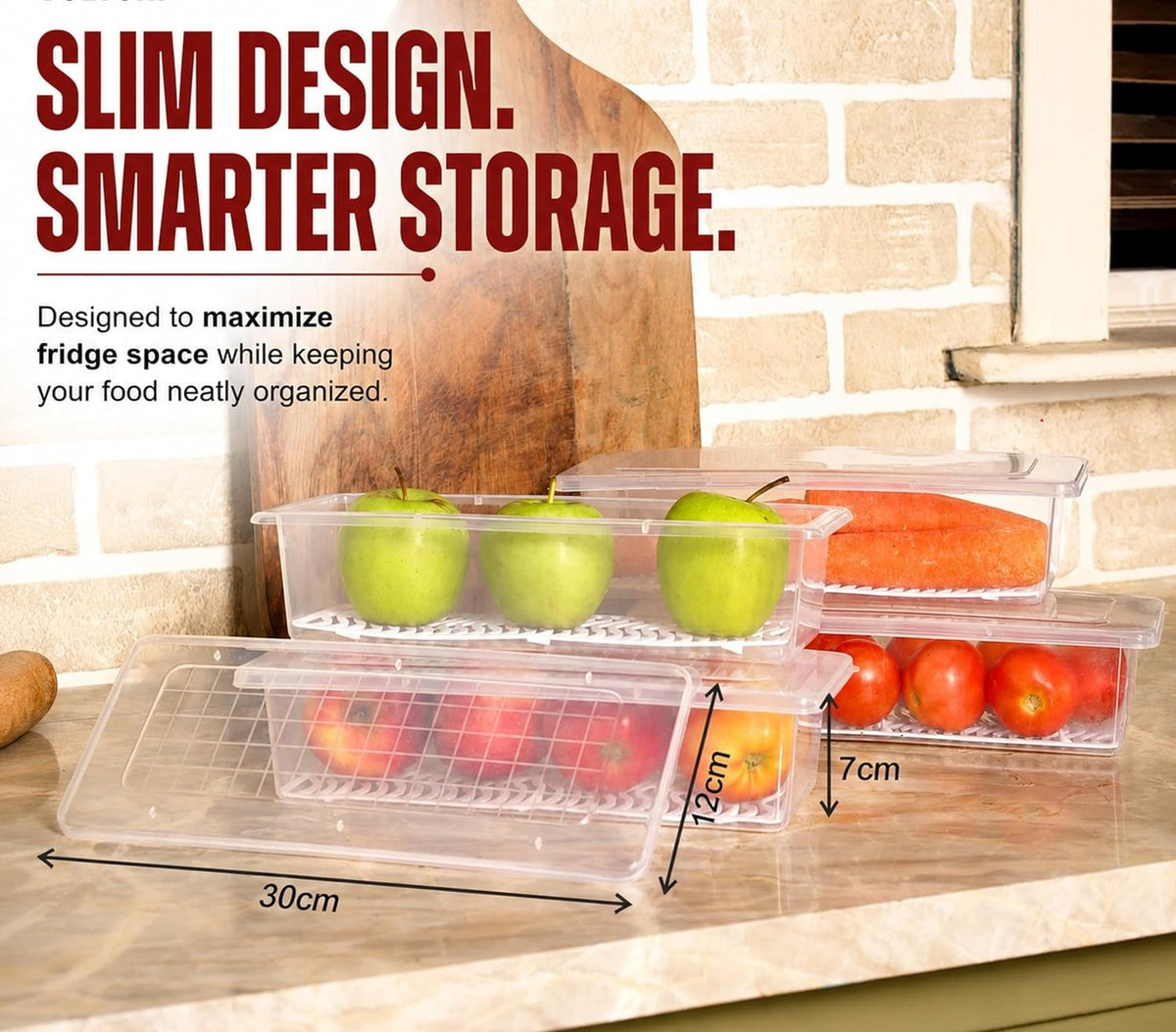 Neatora™ Clear Refrigerator Storage Bins with Drain Plate | Airtight Food-Grade Fridge Organizers for Vegetables & Fruits