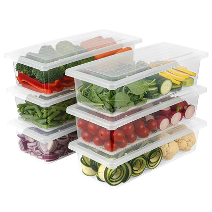Neatora™ Clear Refrigerator Storage Bins with Drain Plate | Airtight Food-Grade Fridge Organizers for Vegetables & Fruits