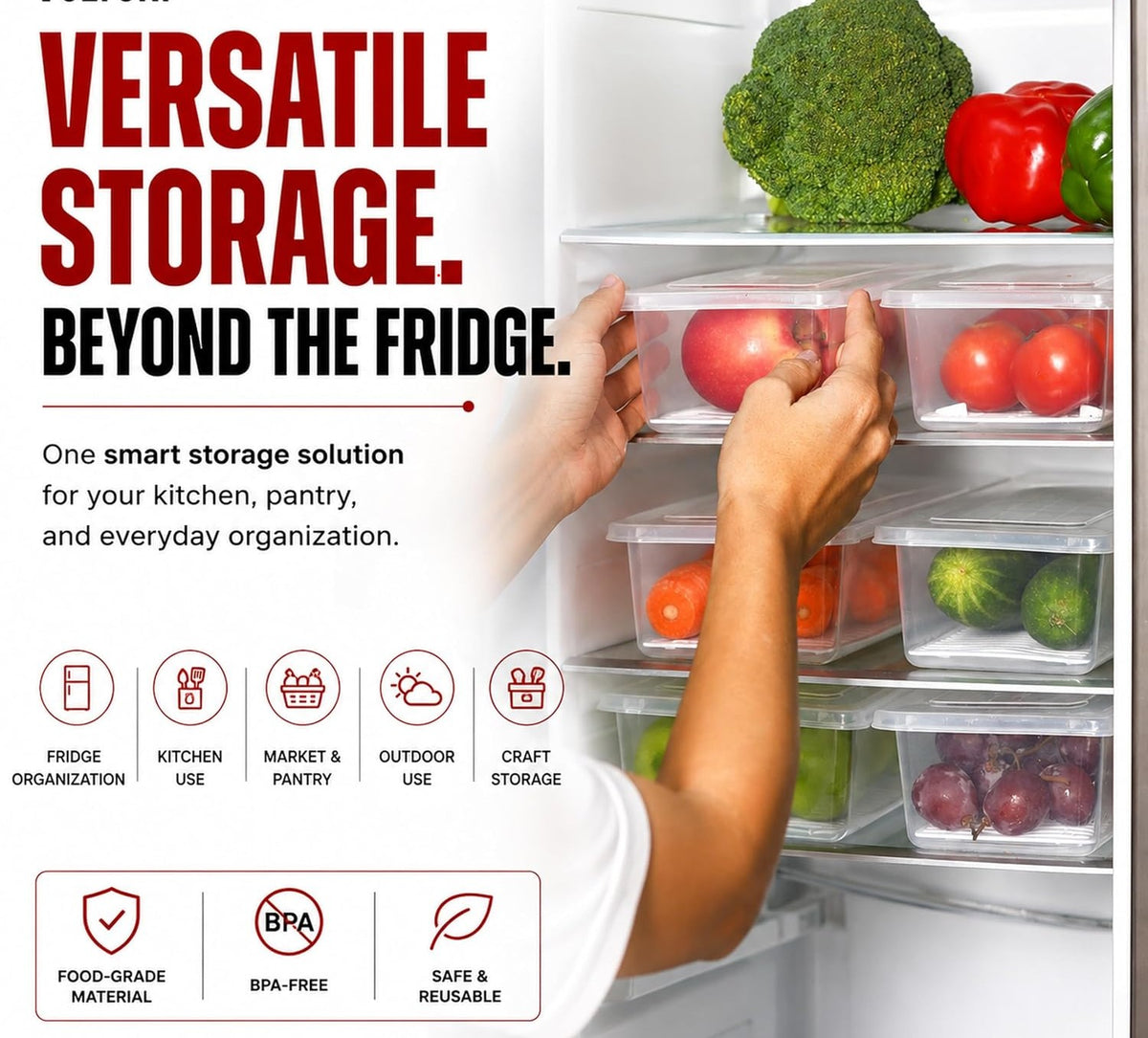 Neatora™ Clear Refrigerator Storage Bins with Drain Plate | Airtight Food-Grade Fridge Organizers for Vegetables & Fruits