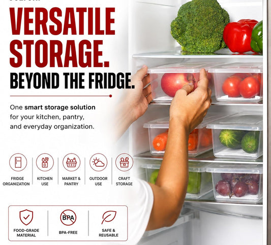 Neatora™ Clear Refrigerator Storage Bins with Drain Plate | Airtight Food-Grade Fridge Organizers for Vegetables & Fruits