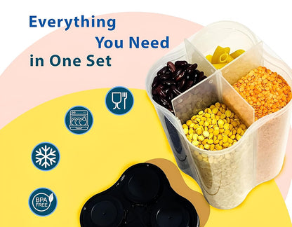Neatora™ 4-in-1 Stackable Kitchen Storage Container Jar | Airtight Pulses, Cereals & Spices Storage Box (2400ml)