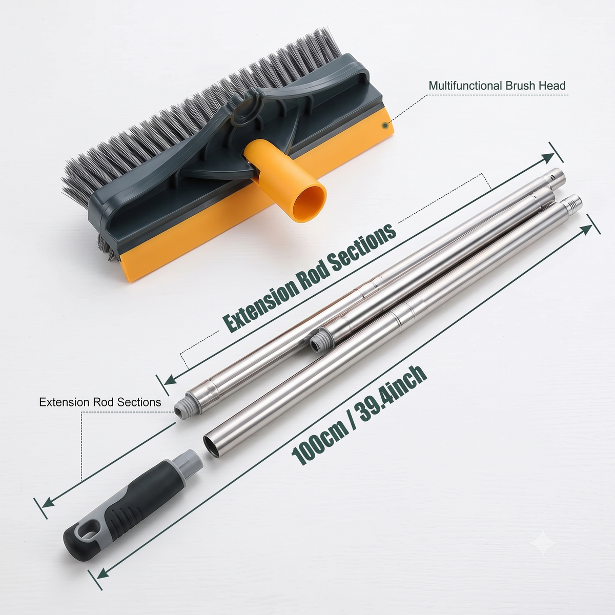 Multi-Function V-Shaped Tile Cleaning Brush with Rubber Scraper